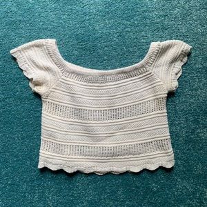 Cream crochet knit crop top